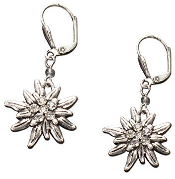 Alpenflüstern Trachten-Ohrhänger Strass-Edelweiß - Damen-Trachtenschmuck, Trachten-Ohrringe antik-silber-farben mit Strass-Steinen (klar-kristall) DOR008