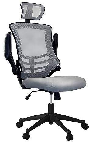 Techni Mobili Moderner Chefsessel mit hoher Rückenlehne, Netzstoff, Kopfstütze und hochklappbare Armlehnen Farbe: Silbergrau