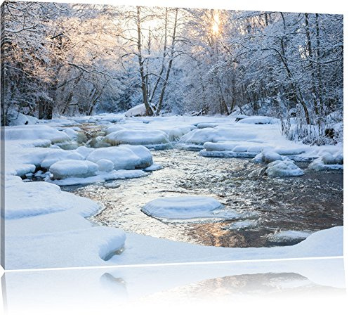 Pixxprint Bach in Winterlandschaft, Größe: 60x40cm, Leinwandbild, fertig gespannt, Wandbild, Dekoration, Kunstdruck, kein Poster