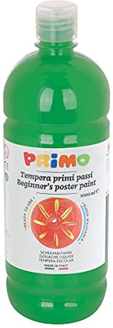 PRIMO Skolmålarfärg temperaturfärg för barn, 1 000 ml flaska med doseringslås (grön)
