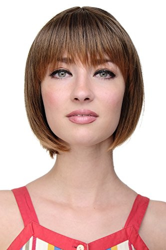WIG ME UP - 703-2T114 Sexy Bob, Perücke, gerader Pony, Schwarz-Braun-Mix, Schwarzbraun und Hell-Rostbraun gesträhnt mit hell-rostbraunen Spitzen