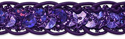 Trims by The Yard Thea Sequin Braid Cord Trim, 1/2-Inch Versatile Sequins for Crafts, Durable for Costumes or Party Decorations, 20-Yard Cut, Purple