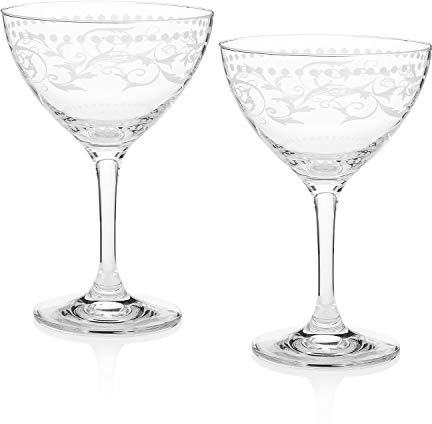 HISTORY COMPANY A Cole Porter Opening Night – Decorative Crystal Champagne Cocktail Coupe, 2-Piece Set (Gift Box Collection)