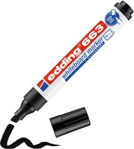 edding 663 Whiteboardmarker - schwarz - 1 Whiteboard Stift - Keilspitze 1-5 mm - Boardmarker abwischbar - für Whiteboard, Flipchart, Magnettafel, Pinnwand, Memoboard - Sketchnotes - nachfüllbar
