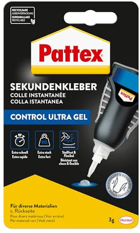 Pattex Ultra Gel Matic Pegamento instantáneo, adhesivo potente y flexible, 3 g de pegamento multiuso resistente a los golpes y al agua para papel, madera, plástico y metal