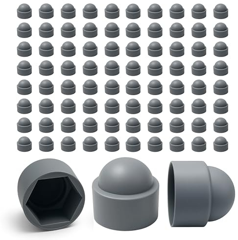 Ajile – 100 Caches Écrous M10 - Clé 17 mm – Protège Écrou Et Vis – Capuchons Plastique Gris Résistants – Cache Vis Décoratif, Protection Anti-Rouille Et Finition Propre - Bricolage
