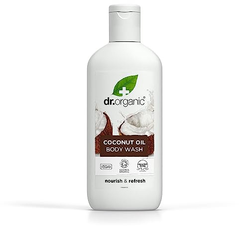 Dr Organic Coconut Oil Body Wash, Shower Gel, Dry Skin, Natural, Vegan, Cruelty-Free, Paraben & SLS-Free, Recyclable & Recycled Ocean Bound Plastic, Certified Organic, 250ml, Packaging may vary