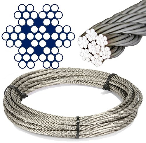 5 Meter Edelstahl - Drahtseil 7x7 mittelweich D= 6 mm - Edelstahl A4 Edelstahlseil Stahlseil I BOOTSTEILE BRAUER®