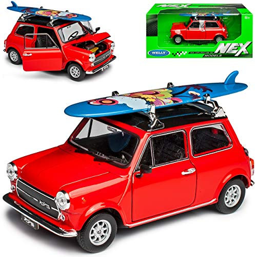 Welly Mini Cooper Ur Modell Rot Schwarz mit Surfbrett 1959-2000 1/24 Modell Auto