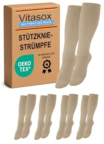Vitasox Stützstrümpfe für Damen & Herren, 1 | 2 | 4 | 6 Paar, Stützkniestrümpfe aus Baumwolle mit Kompression für Flug, Reise, Büro und Auto, Thrombose Socken gegen geschwollene Beine
