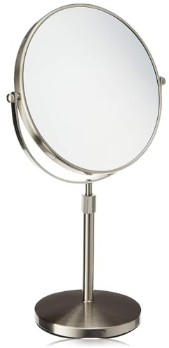 JERDON Two-Sided Tabletop Makeup Vanity Mirror - 5X-1X Magnification & Swivel Design - 9-Inch Diameter Mirror with Adjustable Height - Nickel Finish - Model JP4045N