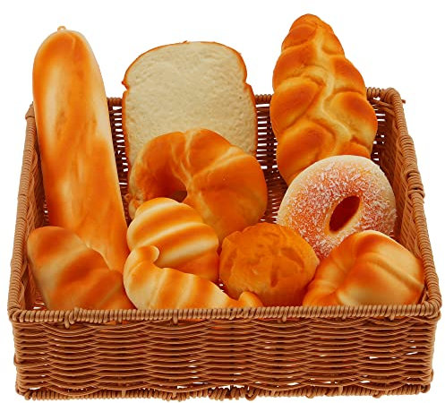 Gresorth 10 PCS Fake Bread Set Artificial Loaf Decoration Lifelike Croissant Donut Cake Slice Platter Ornament Realistic Toast Model Photography Props Kitchen Display