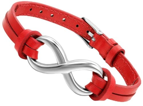 Flongo Lederarmband Männer Armreif Damen Armband, Edelstahl Leder Echtleder Armband Armreifen Infinity Unendlichkeit Zeichen Symbol Verstellbar Passend 7~9 Zoll Herren,Damen