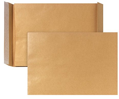 Bong Faltentasche C4 (10 Stück), haftklebende Faltentaschen mit Klotzboden und Seitenfalte, Versandtaschen aus braunem Kraftpapier, 324x229x40 mm, 130g/m²