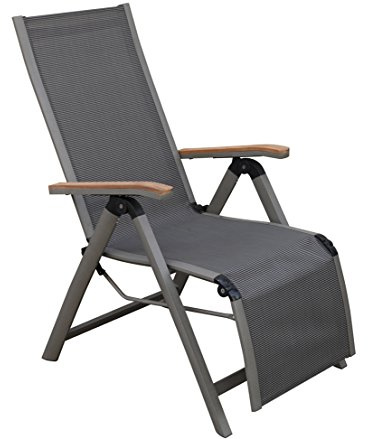 Dehner Relaxsessel Colmar, klappbar, ca. 110 x 59 x 73 cm, aus FSC® - zertifiziertem Teakholz / Textilen / Aluminium, anthrazit