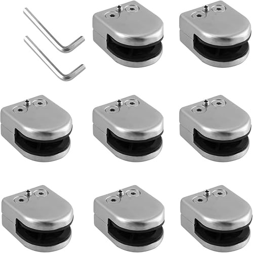 Proster Glasklemme 8pcs 8-10mm Rostfreier Stahl 304 Glashalter Verstellbare Glashalterung Flache Rückseite für Balustrade Treppe Handlauf