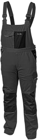 Högert Technik – Arbeitslatzhose EDGAR beige mit elastischen Trägern, 7 Taschen, Oxford 600D Verstärkungen, reflektierenden Elementen und ergonomischer Passform für Herren