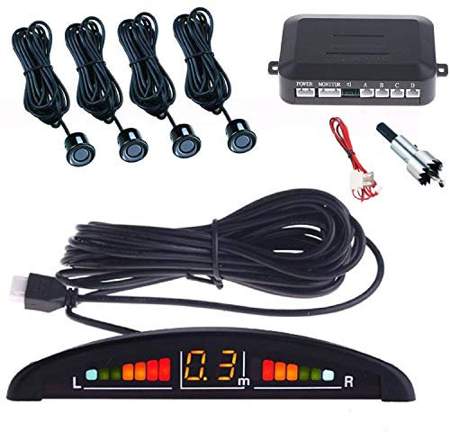 SLS SHOP Kit 4 Sensori di Parcheggio per Auto con Display Suono LED Acustico Verniciabili