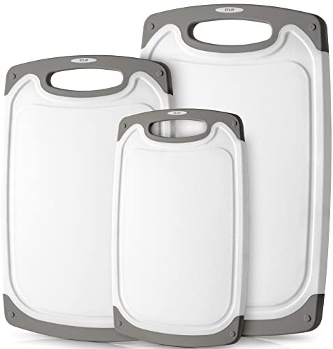 Zulay Küchen Schneidebrett Set - Strapazierfähige BPA-freie Bretter mit Tiefen Saftgruben - Rutschfester Griff - Leicht zu Reinigen & Spülmaschinenfest