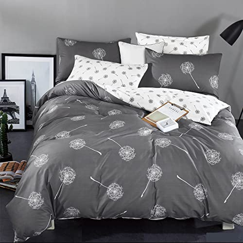 KEAYOO Bettwäsche 200x200 Grau Weiß Baumwolle Wendebettwäsche für Winter bis Sommer Pusteblume Muster Soft Touch mit Reißverschluss