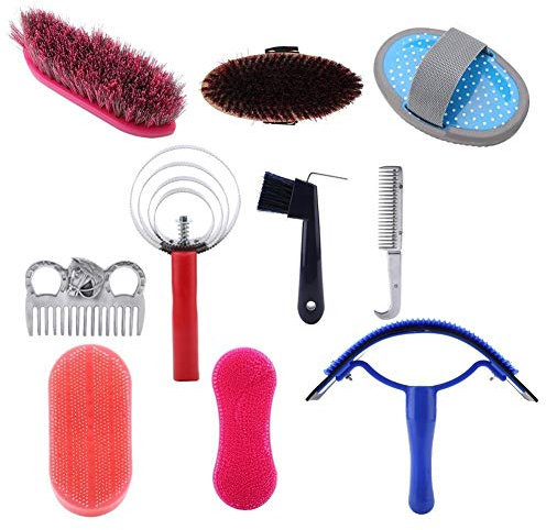 Dingln 10Pcs Pferdepflege Care Kit Equestrain Pinsel Striegel Pferd Reinigung Werkzeug-Set