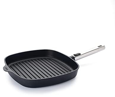 Woll – Diamond Logic XR Pro Grillpfanne 28 x 28 cm viereckig – Aluguss Induktion Pfanne mit Grillrillen & Antihaft-Beschichtung – abnehmbarer Edelstahlstiel – backofenfest