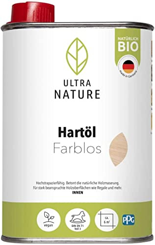 ULTRA NATURE Huile dure 0,25 l, incolore, végétalien, bio, sans solvant, huile de cire dure, huile pour meubles, huile de sol.