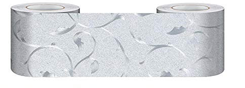 Selbstklebende Bordüre Silber gedruckt Stock Wasserdichte Entfernbare Tapeten Aufkleber Dekoration für Wohnzimmer Badezimmer Küche Fliesen 5cm X 500cm