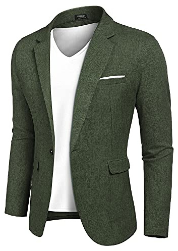 COOFANDY Green Blazer Men Slim Fit Casual One Button Blazer Jacket Linen Texture Light Weight Sport Coat (Dark Green XXL)