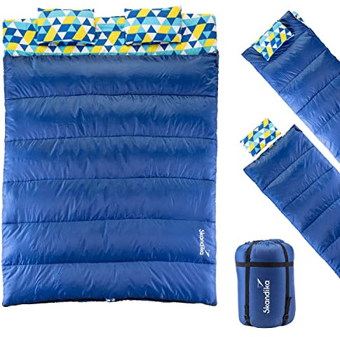 Skandika Schlafsack Iceland Double Flanell | XXL Doppelschlafsack mit Baumwoll-Innenfutter für Erwachsene, trennbar, Deckenschlafsack, bis 0°C, 220 x 150 | Winter Outdoor Camping (dunkelblau)