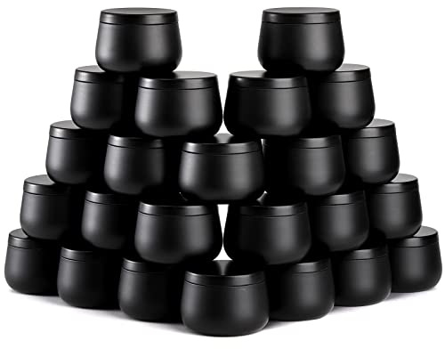 Lyellfe 24 Pack Candle Tins, 4 Oz Black Candle Jars with Lid, DIY Candle Making Kits, Empty Candle Holder Container Bulk for Candle Line, Gift, Making Candles, Storing Spice Candy