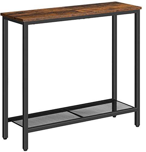 HOOBRO Schmal Konsolentisch mit den Ablageregalen, 75 x 24 x 75 cm Beistelltisch, Flurtisch, Ausstellungstisch, Sofatisch, für Eingang, Flur, Vintagebraun-Schwarz EBF74XG01