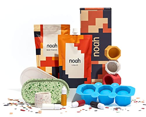 noah Jesmonite & Terrazzo Starterkit - Enthält Silikonformen, Farben, Handschuhe, Schleifpapier, Becher und Rührstäbchen – Geschenkidee (Tablett mit Teelichtern/Grundfarben)