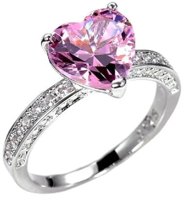 Sdouefos 925 Sterling Silber Rosa Herz Damen Diamant Verlobungsring Aaa Zirkonia Zirkonia Ewige Liebe Hochzeit Schmuck Ring (S)