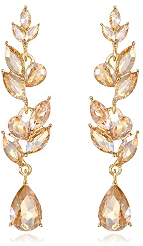 EVER FAITH Blatt Ohrringe Hochzeit Kristall baumeln Tropfen Marquise Art Deco Strass Kronleuchter für Damen