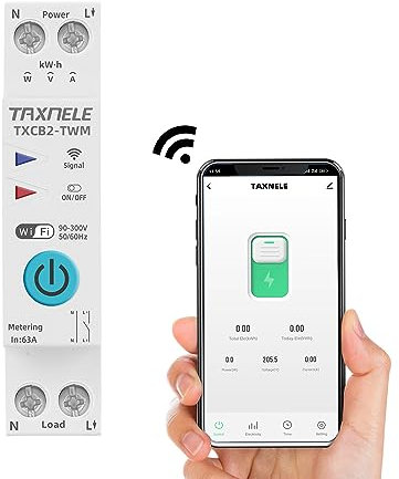 TUYA WIFI Smart Circuit Breaker Power Metering Energy Meter KWh 1P 230V 63A Voltmeter Ammeter Energy Meter DIN Rail Smart Life Wireless Remote Control Switch Timer Voice Control (20A)