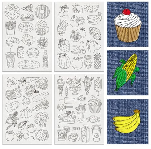 BENECREAT 4 Stück Wasserlösliche Stickerei, 29.7x21 cm Lebensmittelmuster-Transfers, Wasserlöslicher Stabilisator Für Stick- Und Stich-Stickdesigns