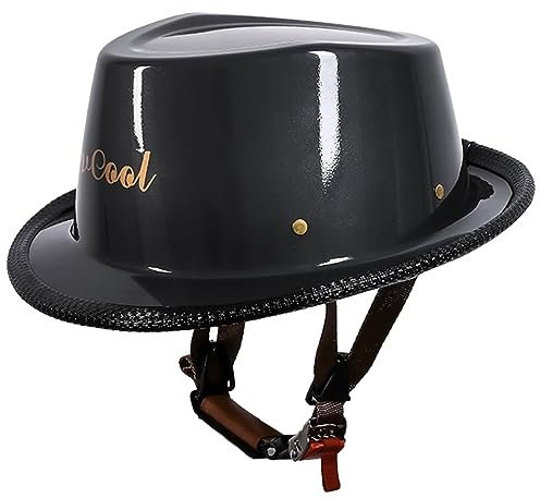 Retro-Helm Im Cowboyhut-Stil Für Motorräder, ECE-Zugelassen, Retro-Halbgesichtshelm, Dünne Schädelkappe, Halbhelm Für Erwachsene, Männer, Frauen, Cruiser, Roller, Chopper E,L(59-60cm)