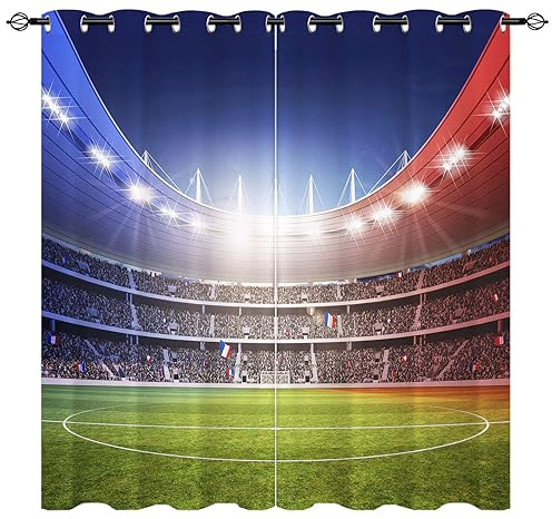 YUANZU Fußball Feld Vorhänge Sport Thema Fußball Stadion Ösen Gardinen mit Blickdichte Vorhang Kälteschutz Blackout Curtain Kinderzimmer Schlafzimmer Verdunkelung Fenster, 2 Stück, H 175 x B 140 cm