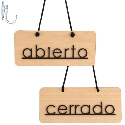 Smile BB- Cartel Abierto Cerrado con Ventosa para Tiendas, Negocios, en Madera y Metacrilato, Fabricado en España