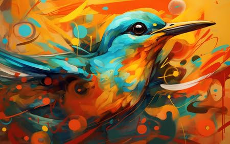 adrium Acryl-Bild 130 x 80 cm: Buntes Ölgemäldebild eines Vogels mit buntem Hintergrund. Abstrakte Pinselstriche. Generative KI. (207728101)