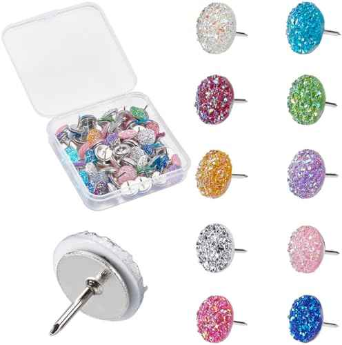 CRASPIRE 60 Stück Strass-Reißzwecken, Kunstharz, Glitzernd, Messgerät, Reißnägel, Glänzend, Bunt, Bling, Dekorative Zeichnung, Korktafel, Karte, Wand, Kork, Schaumpapier, Reißzwecken Für Zuhause, Büro