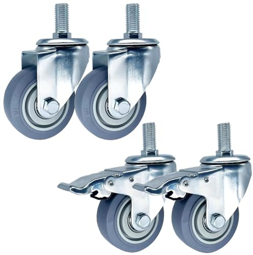 Leise Gummirollen M14 M16 M20×30mm Gewinde Vorbau Lenkrollen, 75/100 / 125mm Rollen 2 Mit Bremsen, 2 Ohne Bremsen, Keine Kratzer, Für Küchenwagen, Servierwagen, DIY Möbel