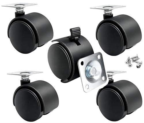 ZZYWWP 5 Office Chair Casters, 1.5-Inch, Swivel Wheels with Brake, Universal for Office Chairs, Computer Chairs, Rolling Chairs, Black