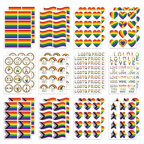Masper 24 Sheets/248 LGBTQ Pride Stickers - Progress Flag, Rainbow Assortment for Pride Month Decorations, Parades and Events Accessories