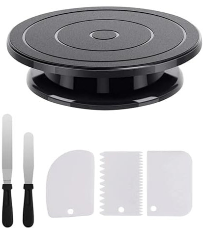 XIUsheUA Cake Turntable 6Pcs/Set Plastic 11inch Cake Turntable Rotating Cake Dough Pastry Decorating Cream Stand Rotary Table DIY Pan Baking Accessories Cake Stand Spinner(6pcs Black)