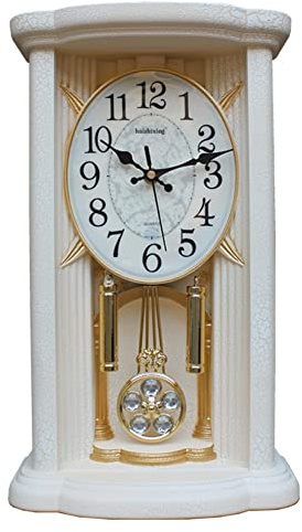 Rustikale Regaluhr, Kaminuhren im Vintage-Stil mit Schlagwerk, antike Pendeluhr/Wanduhr mit schwingendem Pendel, Kaminuhr für Wohnzimmer, Küche, Büro und Regaldekor (Farbe: Weiß)