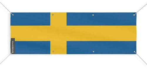 Pixelforma - Bandiera della Svezia con 8 occhielli in varie dimensioni, 8 occhielli, 120 x 360 cm