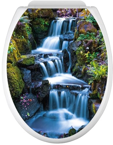 Lumaléa - Stickers Abattant WC Cascades - Adhésif + Protection BRILLANTE - 35x43 cm