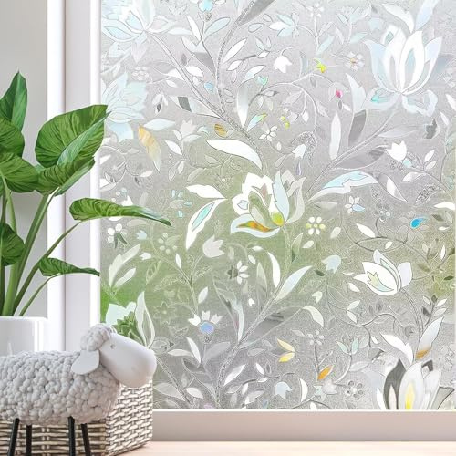 Zindoo Film Fenetre Anti Regard Film Occultant Fenêtre Motif Tulipes | 75x200cm Protection Intimité Non Adhesif Anti UV Anti Chaleur Décoratif Réutilisable pour Bureau Chambre Salon Cuisine